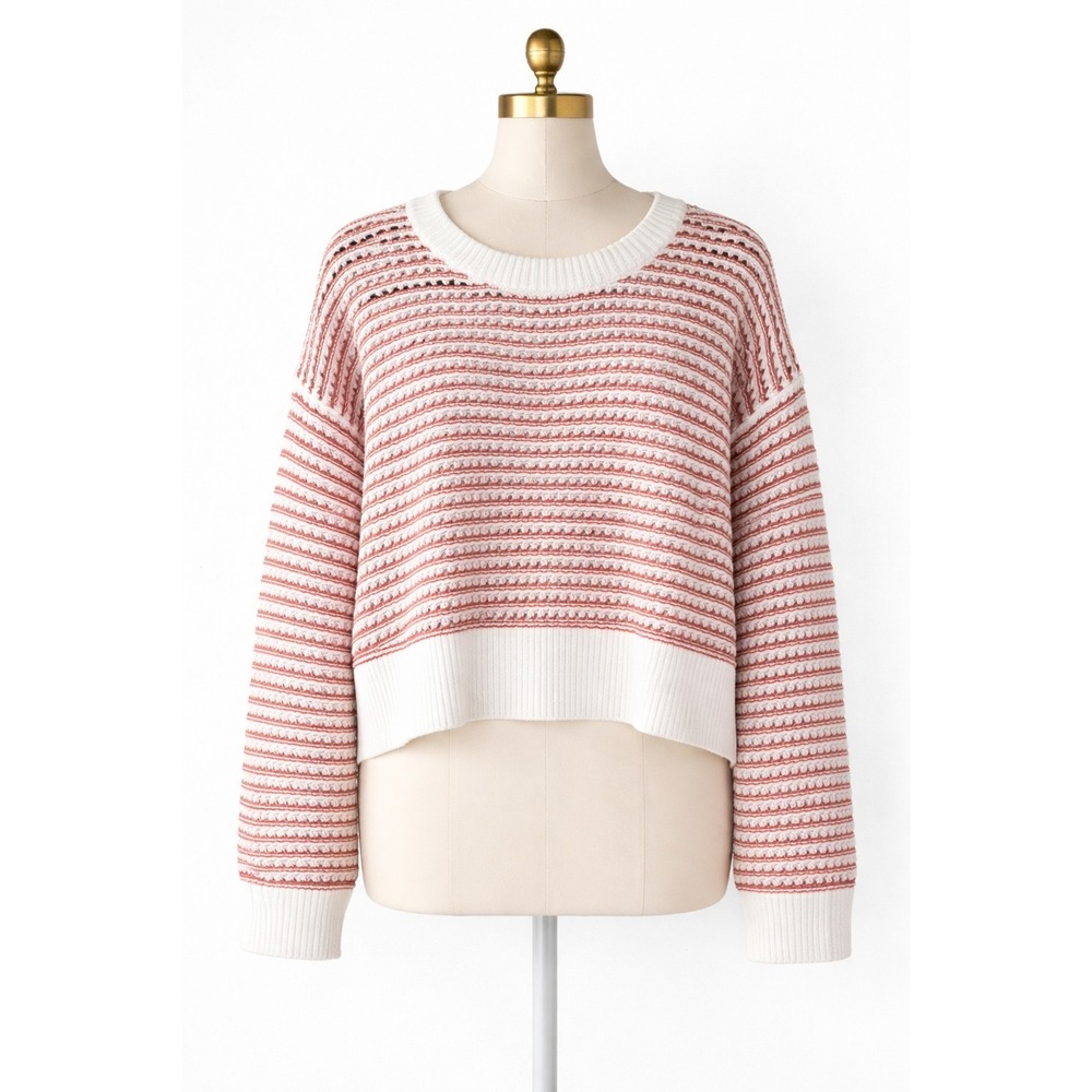 Old Navy Open Knit Sweater‎ Womens Large White Rust Stripe Cropped Cotton...